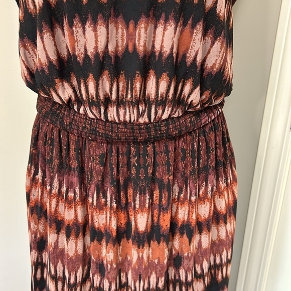 Evereve Gretta Midi Dress Mock Neck Tiered Pockets Brown Black Mesh Sz XL NEW - Picture 7 of 14